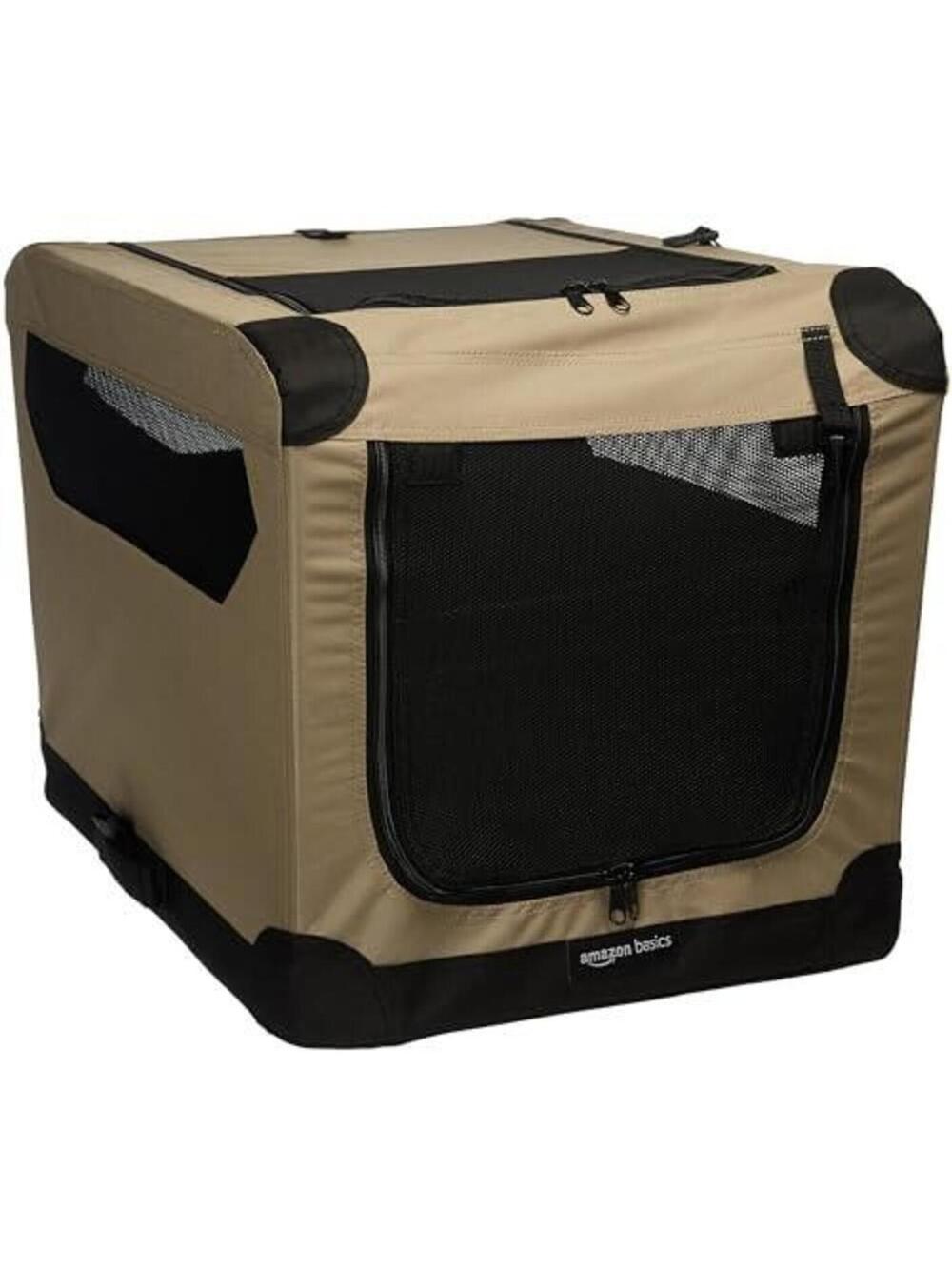 Amazon Basics Foldable Soft-Sided Pet Crate Carrier Tan/Black